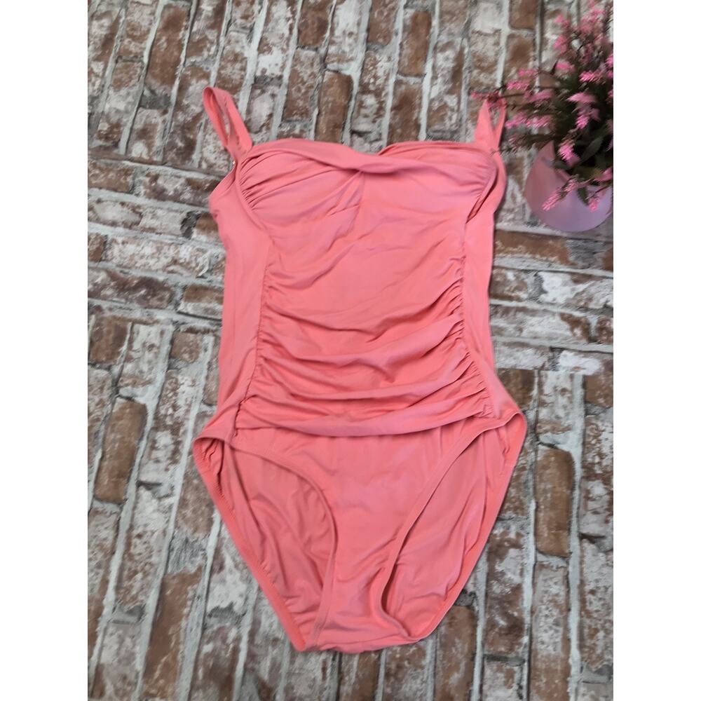 Emerald Bay One Piece Neon Orange Swimsuit Size 8 Lightly padded Spaghetti Strap